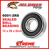 All Balls 6001-2RS 12x28x8mm Sealed Ball Bearing ABEC-3 Triple Lip Seal