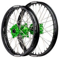 Axiom 21/18 Black/Green Wheel Set w/ Black Nipples for Kawasaki KX250 2006-2008