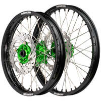 Axiom 21/19 Black/Green Wheels Set + Discs for Kawasaki KX250 2006-2008