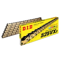 DID Pro-Street 525 VX3 X-Ring Motorcycle Chain Gold/Black 124 Links Rivet Link