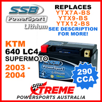 SSB 12V 290 CCA KTM 640 LC4 Supermoto 2003-2004 LFP14H-BS Lithium Battery