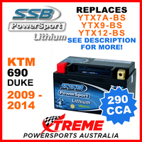 SSB 12V 290 CCA KTM 690 Duke 2009-2014 LFP14H-BS Lithium Battery