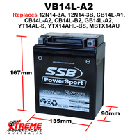 SSB 12V 310CCA 12AH VB14L-A1 Aprilia 500 Scarabeo 2006-2008 AGM Battery YT14AL-S