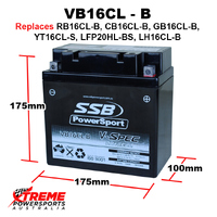 SSB 12V 385CCA 19AH VB16CL-B Kawasaki KAF450 Mule 1988-1994 V-Spec AGM Battery RB16CL-B