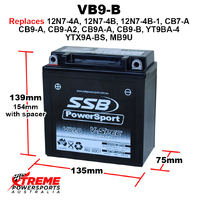 SSB 12V 200CCA 9AH VB9-B Aprilia 125 Leonardo Marzocchi 2002-2006 AGM Battery YTX9A-BS