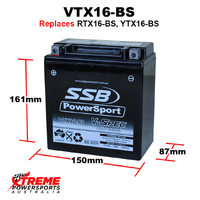 SSB 12V 340CCA 14AH VTX16-BS Kawasaki VN1500 VN 1500 Classic 1996-1999 V-Spec AGM Battery RTX16-BS