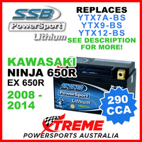 SSB 12V 290 CCA Kawasaki Ninja 650R EX650R 2008-2014 LFP14H-BS Lithium Battery