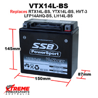 SSB 12V 290CCA 12AH VTX14L-BS Triumph 800 Tiger XCA 2015-2017 V-Spec AGM Battery RTX14L-BS