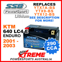 SSB 12V 290 CCA KTM 640 LC4E Enduro 2001-2003 LFP14H-BS Lithium Battery