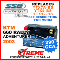 SSB 12V 290 CCA KTM 660 Rally Adventurer 2003 LFP14H-BS Lithium Battery