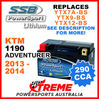 SSB 12V 290 CCA KTM 1190 Adventurer 2013-2014 LFP14H-BS Lithium Battery