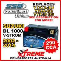 SSB 12V 290 CCA For Suzuki DL1000 V-Strom 2002-2014 LFP14H-BS Lithium Battery