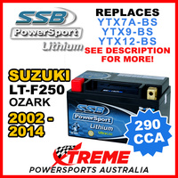 SSB 12V 290 CCA For Suzuki LT-F250 Ozark 2002-2014 LFP14H-BS Lithium Battery