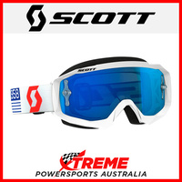 Scott White/Red Hustle MX Goggles With Electric Blue Chrome Lens Motocross Bike