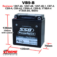 SSB 12V 200CCA 9AH VB9-B Aprilia 100 Scarabeo 4T 2002-2006 AGM Battery YTX9A-BS