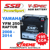 SSB 12V V-SPEC DRY CELL AGM 195 CCA BATTERY YAMAHA YFM250R RAPTOR 2008-2014