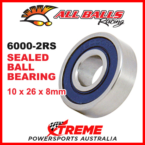 All Balls 6000-2RS 10x26x8mm Sealed Ball Bearing ABEC-3 Triple Lip Seal