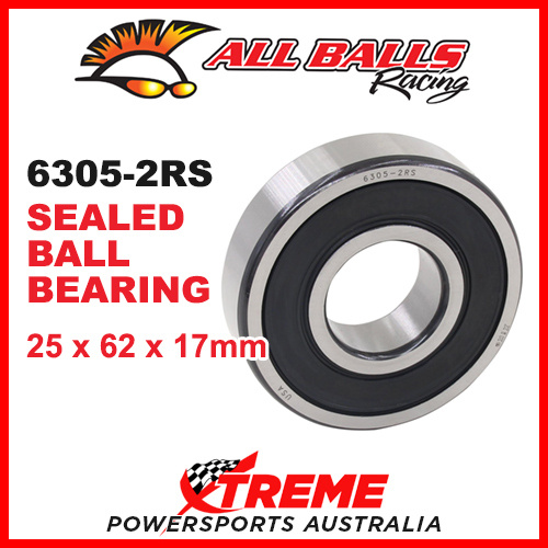 All Balls 6305-2RS 25x62x17mm Sealed Ball Bearing ABEC-3 Triple Lip Seal