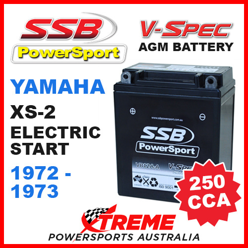 SSB 12V V-SPEC DRY CELL 250 CCA AGM BATTERY YAMAHA XS-2 ELECTRIC START 1972-1973