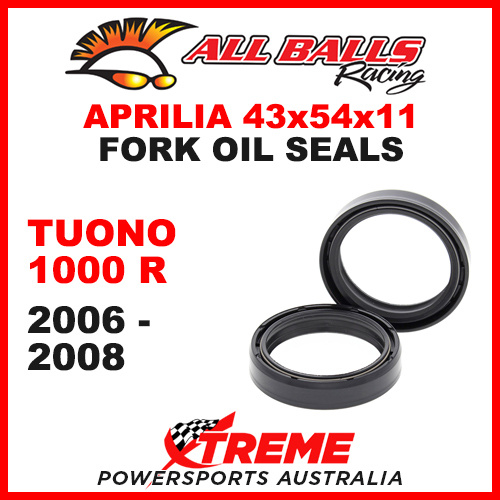 All Balls 55-120 Aprilia Tuono 1000R 2006-2008 Fork Oil Seal Kit 43x54x11