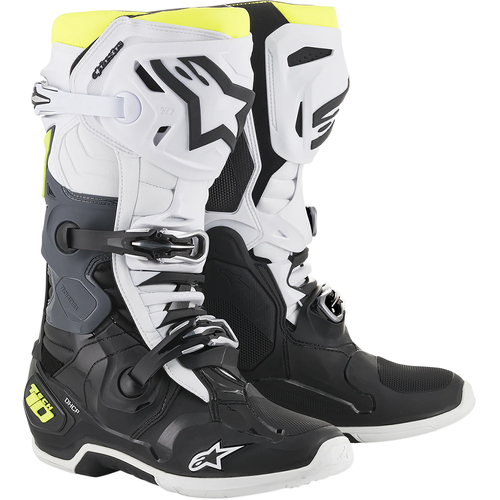 Alpinestars Tech 10 Adult Boots MX Black/White/Yellow Fluo Size 8