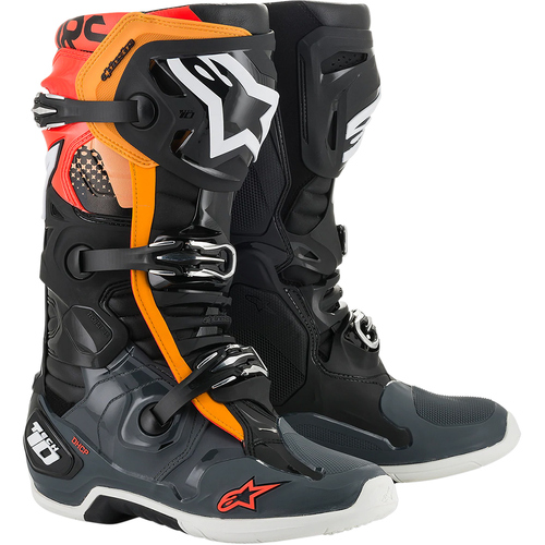 Alpinestars Tech 10 Adult Boots MX Black/Grey/Orange/Red Fluo Size 8