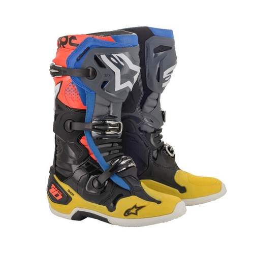 Alpinestars Tech 10 Adult Boots MX Black/Fluo Yellow/Blue Size 9