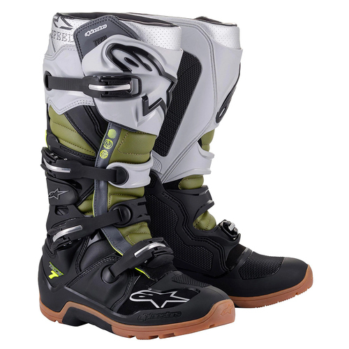 Alpinestars Tech 7 Enduro Adult Boots MX Black/Silver/Miltary Green Size 10