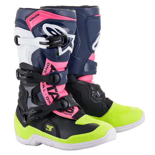 Alpinestars Tech 3S Youth Boots MX Black/Dark Blue/Pink Fluo Size 7