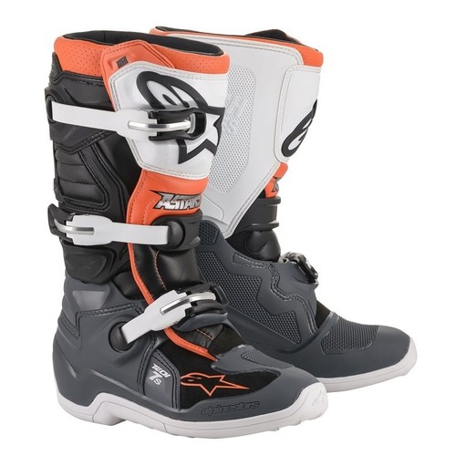 ALPINESTARS YOUTH TECH 7S BLK GREY WHITE ORANGE FLURO Size 6