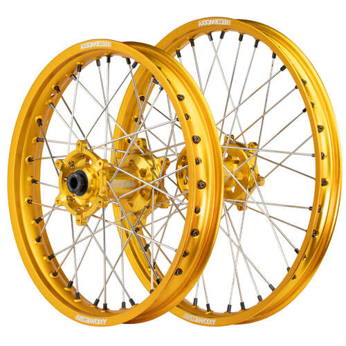 Axiom 21/18 Gold/Gold Wheel Set w/ Black Nipples for Suzuki DRZ400E 2000-2024