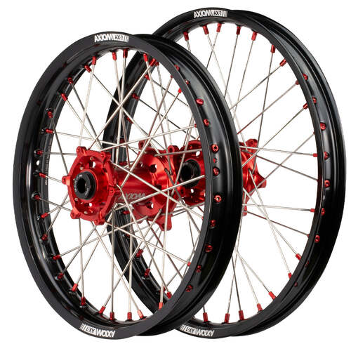 Axiom 21/18 Black/Red Wheel Set w/ Red Nipples for Honda CRF450L 2019-2020