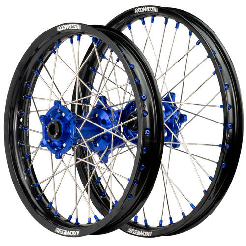 Axiom 21/18 Black/Blue Wheel Set w/ Blue Nipples for KTM 125 EXC 2003-2017