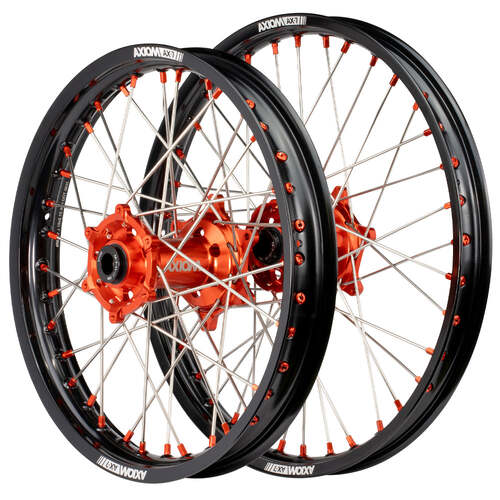 Axiom 21/18 Black/Orange Wheel Set w/ Orange Nipples for Gas-Gas EC250 2021-2024