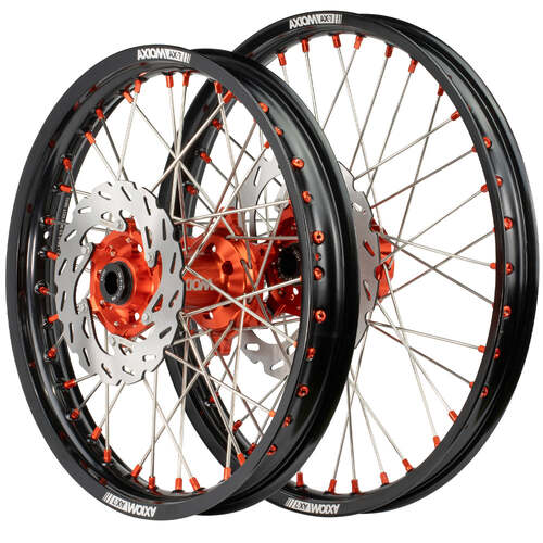 Axiom 21/18 Black/Orange Wheels Set + Discs for Husqvarna TE125 2014-2016