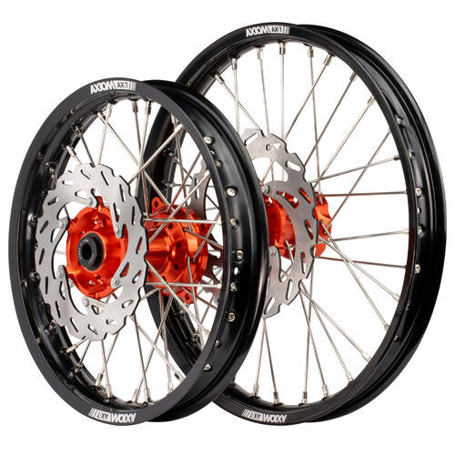 Axiom 17/14 Black/Orange Wheels Set + Discs for Gas-Gas MC85 2021-2024