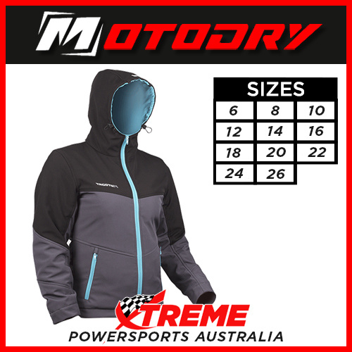 Womens Motorcycle Jacket Hoodie Black/Grey/Teal Motodry Size:6