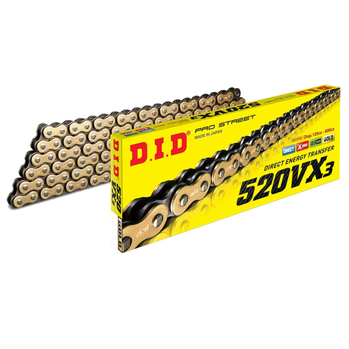 DID 520 VX3 Pro Street Race Chain 120 Link Gold Black