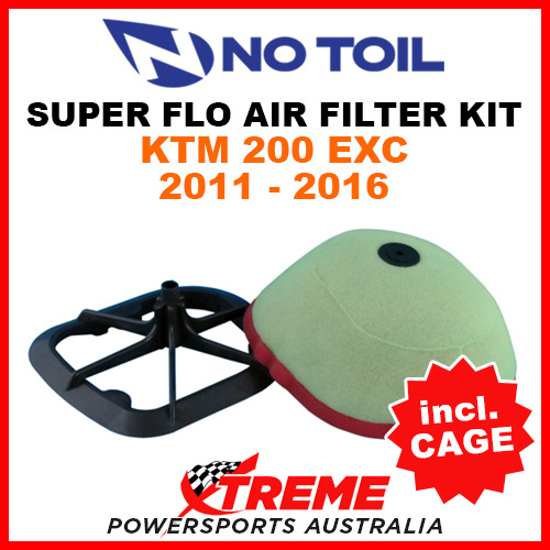 No Toil KTM 200EXC 200 EXC 2011-2016 Super Flo Kit Air Filter with Cage