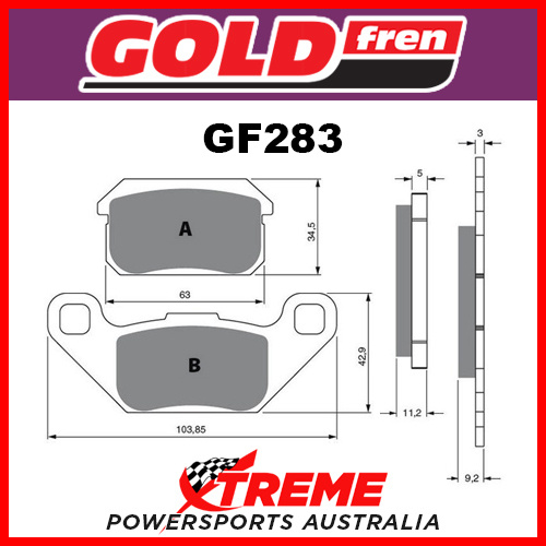 Quadzilla XRV 250 2006-2007 Goldfren Sintered Off Road Rear Brake Pad GF283K5