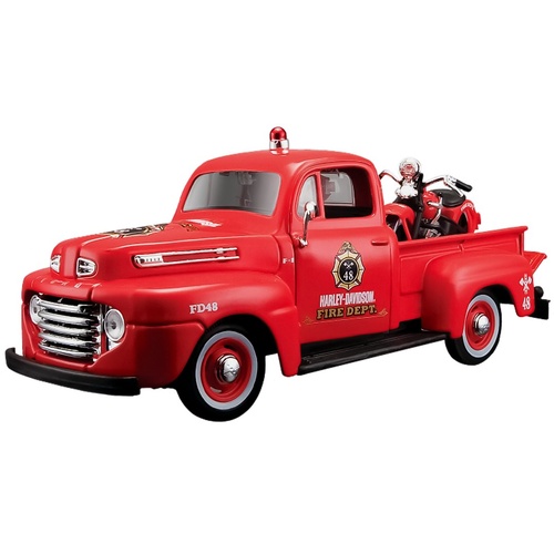 1.24 Maisto Ford Pick-Up 1948 With Knucklehead Bike Model