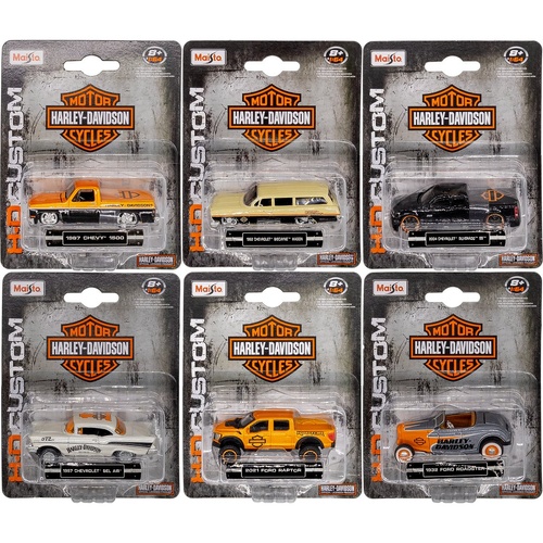 1.64 Maisto Harley Davidson Custom Cars (6/Pack) Bike Models