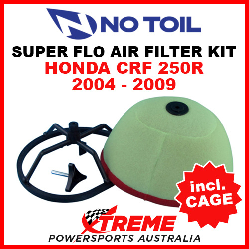 No Toil Honda CRF250R CRF 250R 2004-2009 Super Flo Kit Air Filter with Cage