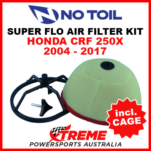 No Toil Honda CRF250X CRF 250X 2004-2017 Super Flo Kit Air Filter with Cage