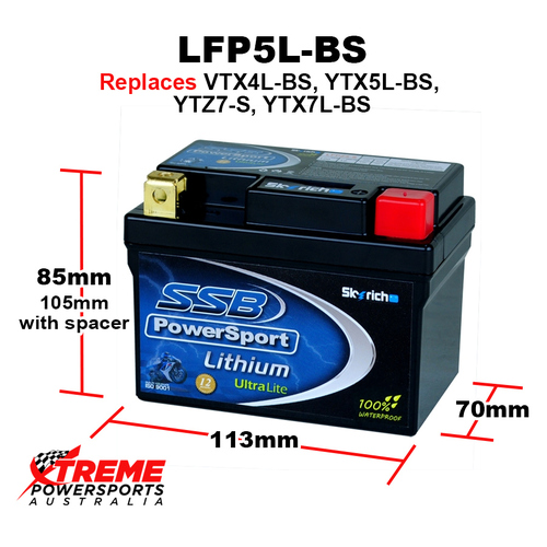 SSB 12V 140CCA LFP5L-BS Malaguti 50 Yesterday 2000-2002 Lithium Battery YTX4L-BS