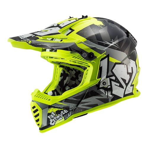 LS2 MX437J FAST MINI EVO CRUSHER BLK/GRY/HI-VIS YEL YL