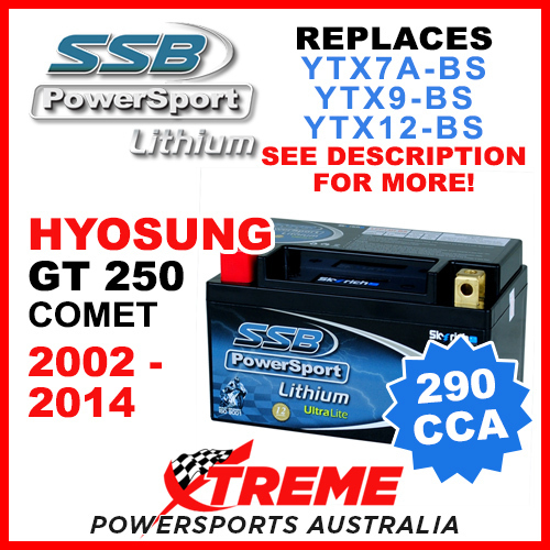 SSB 12V 290 CCA Hyosung GT 250 Comet 2002-2014 LFP14H-BS Lithium Battery