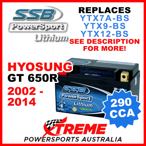 SSB 12V 290 CCA Hyosung GT650R GT 650R 2002-2014 LFP14H-BS Lithium Battery