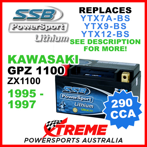 SSB 12V 290 CCA Kawasaki GPZ1100 ZX1100 1995-1997 LFP14H-BS Lithium Battery