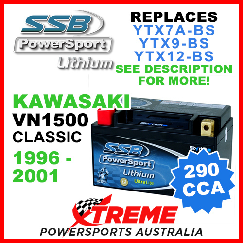 SSB 12V 290 CCA Kawasaki VN 1500 Classic 1996-2001 LFP14H-BS Lithium Battery